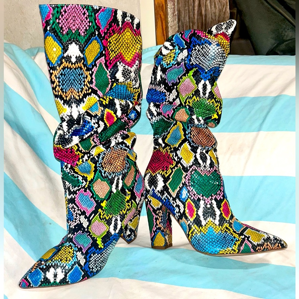 Colorful Snakeskin Heel Boots